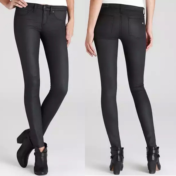 Rag‎ & Bone Ankle Zip Coated Skinny Jeans Womens Size 25 Stretch Denim Mid Rise - Picture 1 of 15